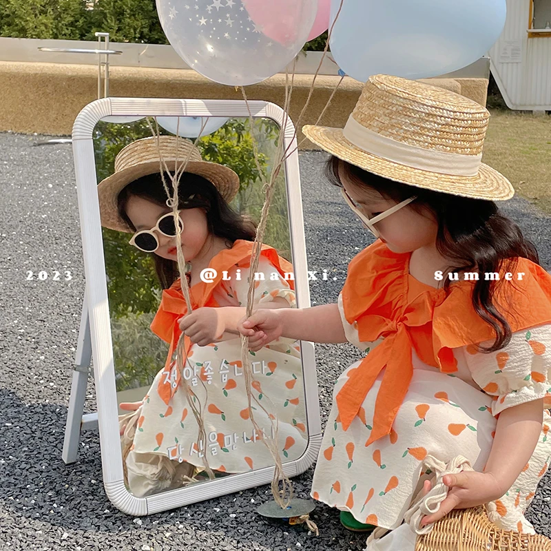 女孩波西米亚泡泡袖连衣裙女宝宝夏荷叶翻领A字裙女童韩版沙滩裙