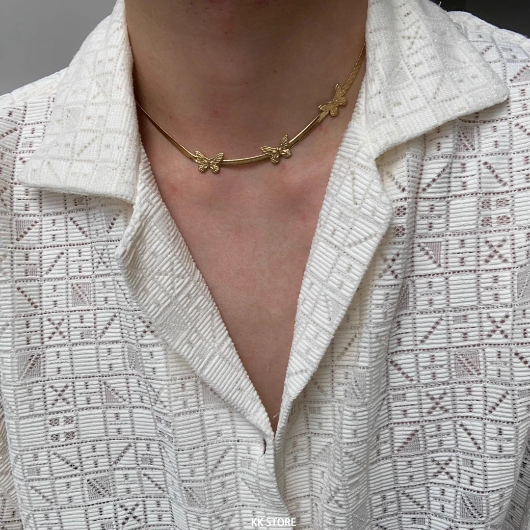 钛钢项链 金色短款简约蝴蝶颈链小众高级感不掉色锁骨链项链女