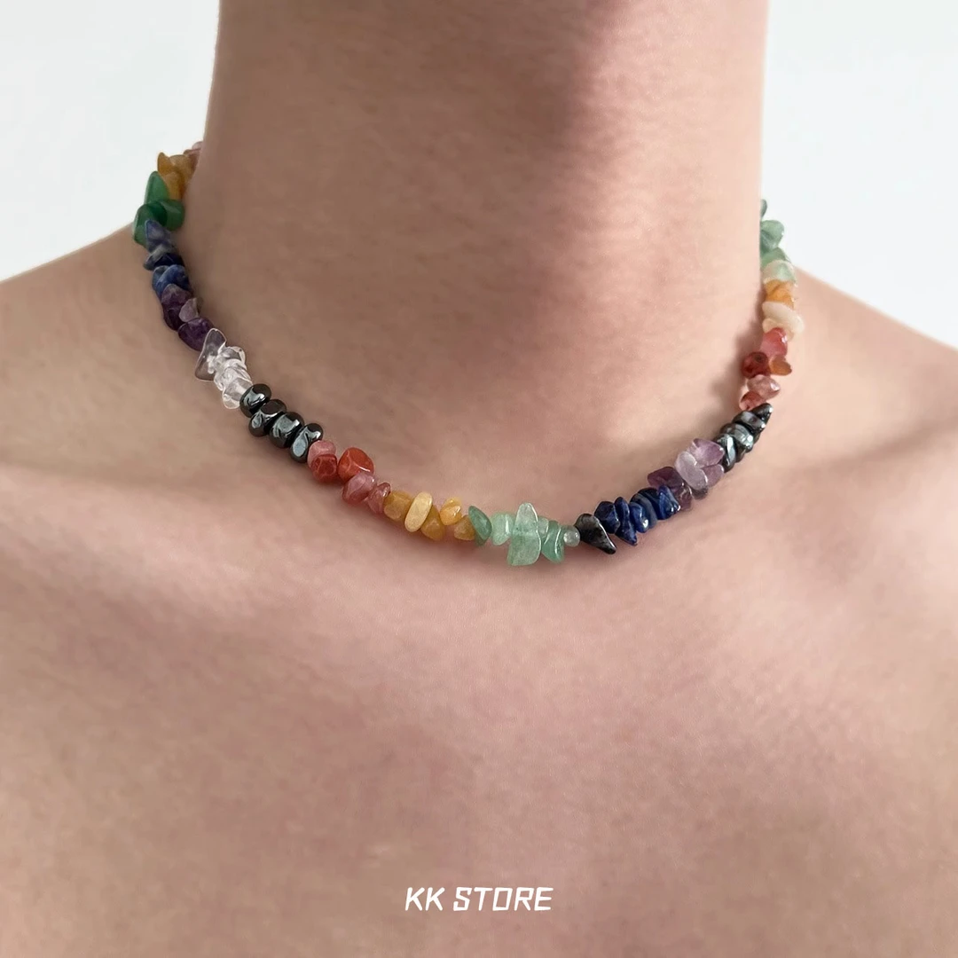 非金属仿水晶项链 夏日彩色项链男高级感潮流小众设计颈链锁骨链