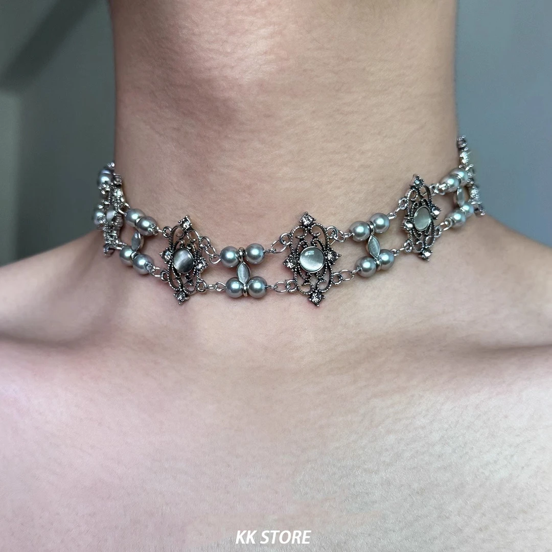 合金项链 复古宫廷猫眼设计感颈链男小众高级感欧美锁骨链女饰品