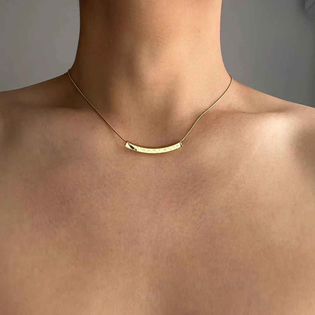 钛钢项链 金色条形锁骨链男钛钢不掉色简约气质百搭设计感项链女