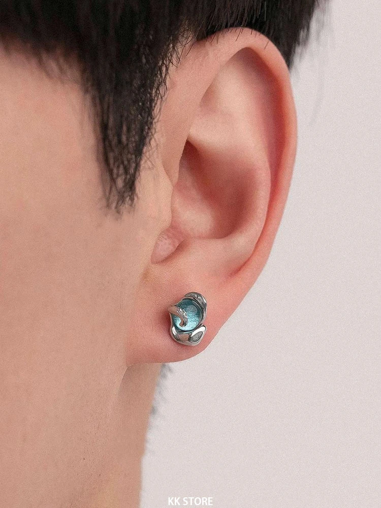 925银耳饰 S925银冰蓝色美杜莎之眼耳钉男百搭小众高级感耳饰女