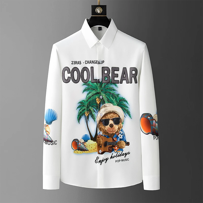 【52647】新款椰树小熊轻奢时尚商务修身衬衫-轻奢商务衬衫长袖百搭