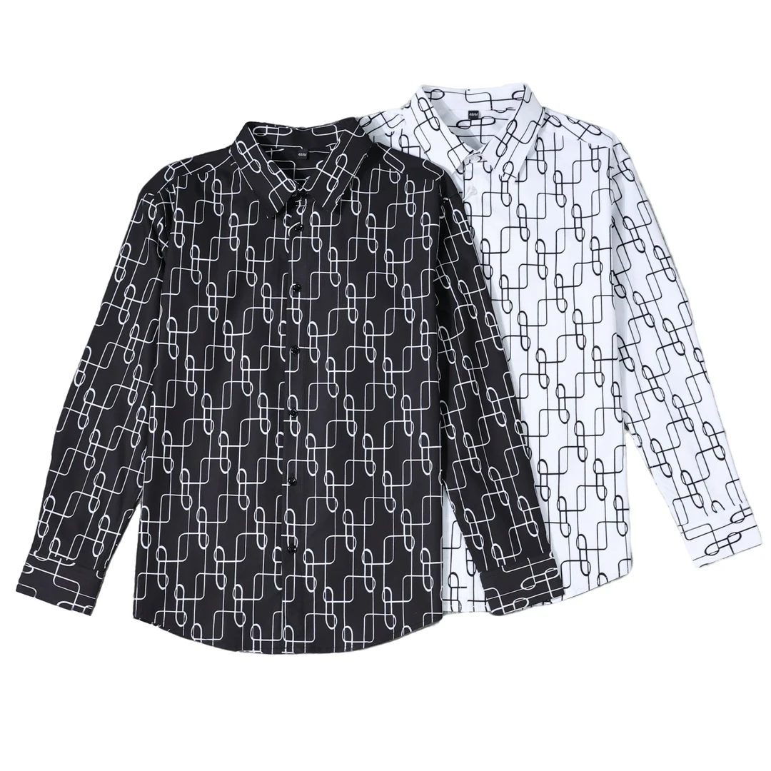 爆款锁链欧潮印花长袖衬衣轻奢时尚休闲百搭潮流立体男士高端衬衫
