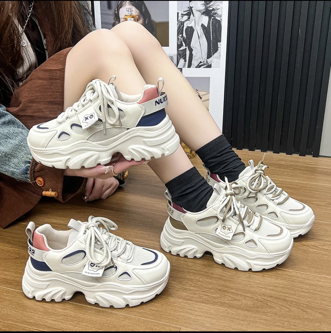 真皮透气厚底老爹鞋女潮流增高休闲运动鞋春秋新款