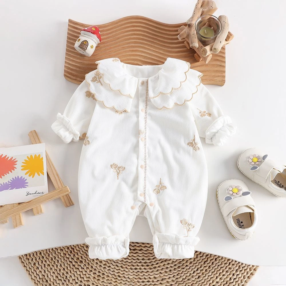 2024秋季新款双层玫瑰领超可爱公主哈衣宝宝长袖双层春秋爬服