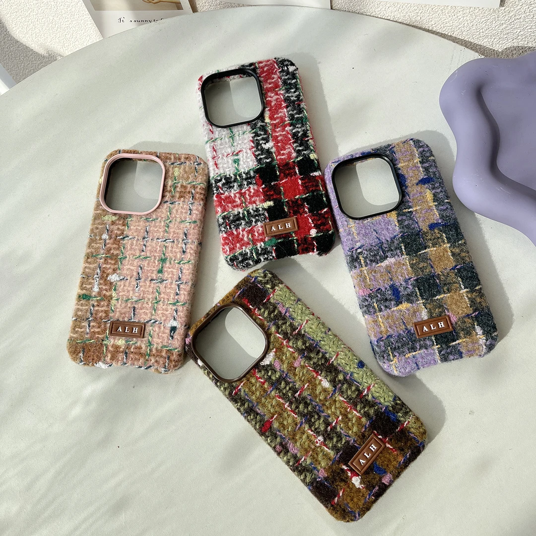 一点欢简约格子布艺iphone15pm毛线原创14pm/13pm手机壳