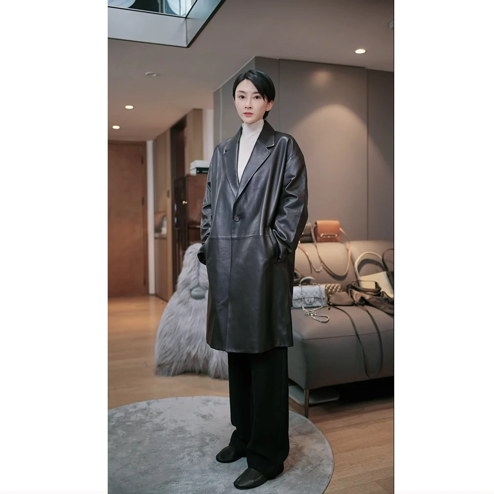 『会员款.皮风衣』女士高端真皮风衣中长款皮衣大外套GD99819