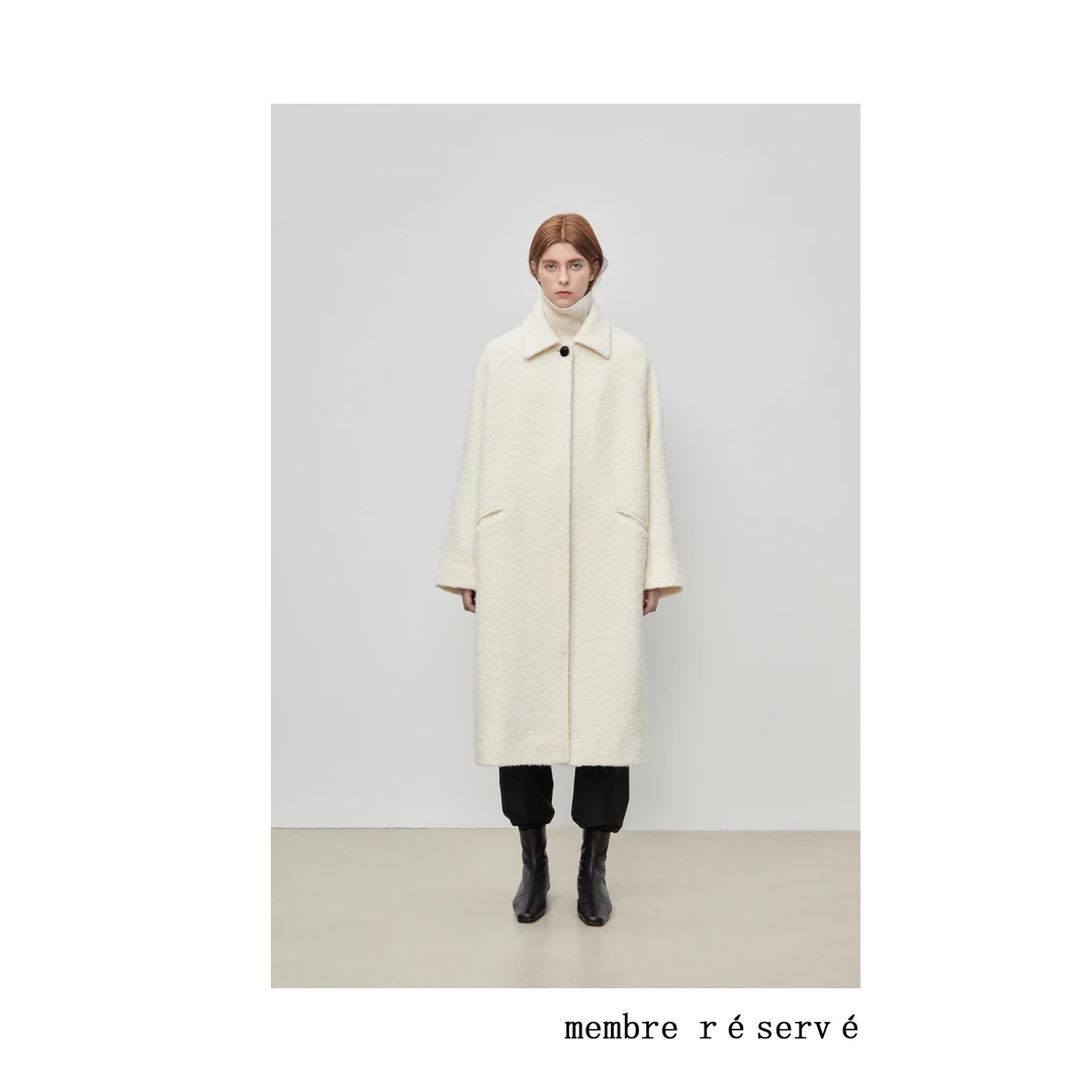 『会员款.静奢』女士高档气质毛呢大衣本白色中长款大外套GD1821