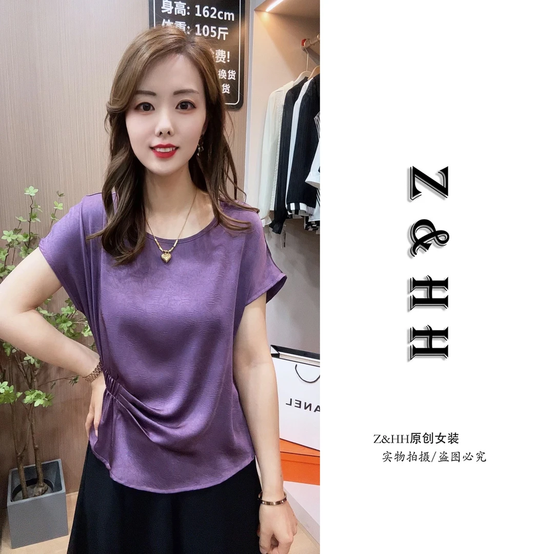 卿丝语推荐962-6款气质收腰短袖T恤女百搭时尚显瘦遮肚子洋气小衫