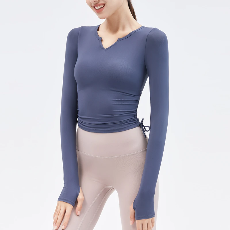 【小鱼自制】健身上衣女V领裸感紧身显瘦瑜伽服跑步运长袖CA26训练