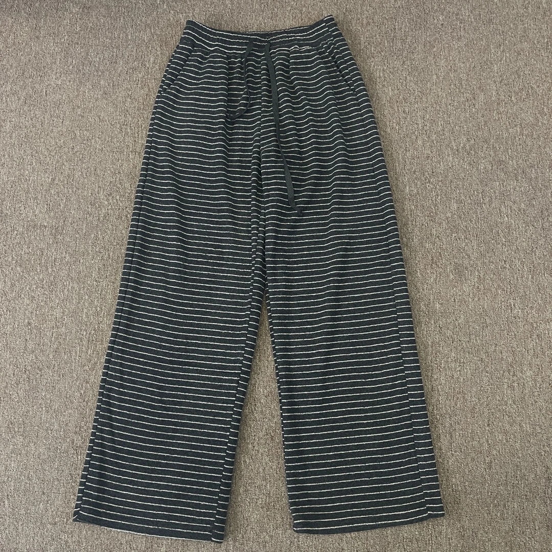 条纹高腰直筒垂坠感休闲裤女韩系松紧腰时尚洋气减龄宽松阔腿裤