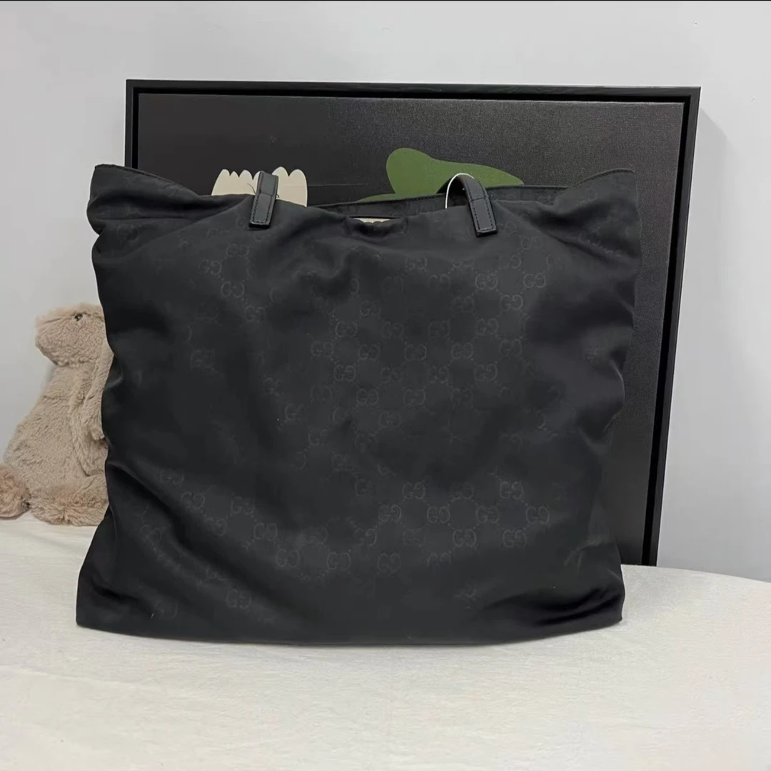 95新 GUCCI/古驰 蔚蓝/黑色印花logo 帆布托特包