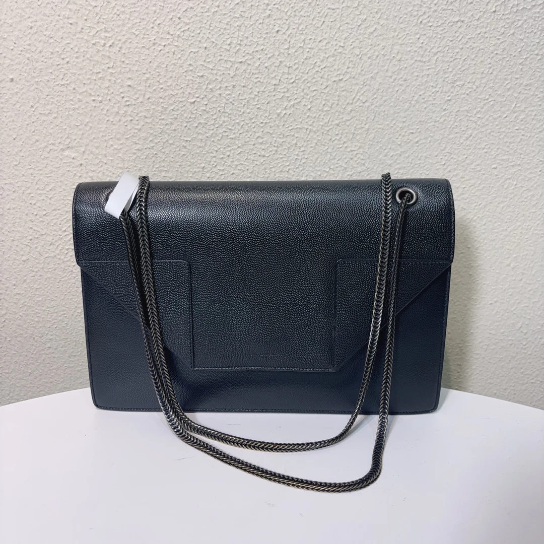 95新 YSL/圣罗兰 黑色鱼子酱全皮信封包链条包