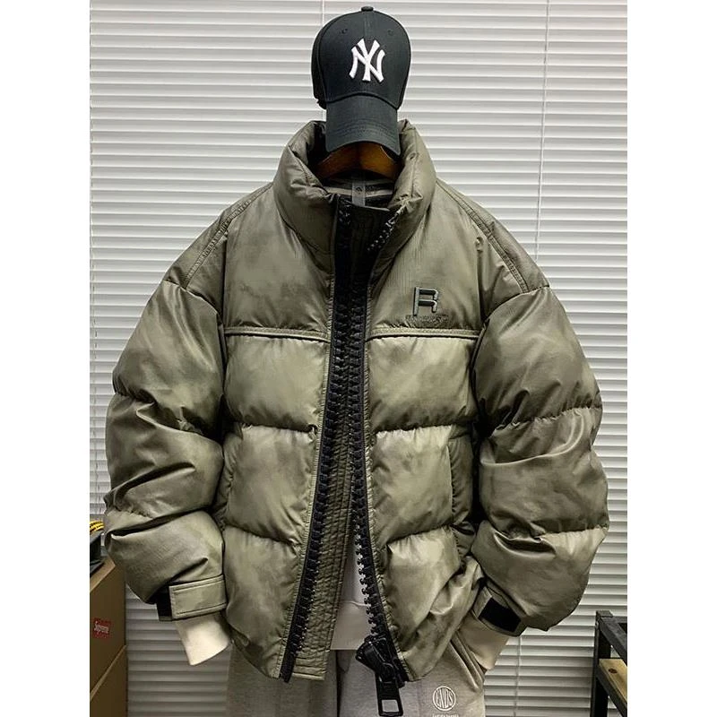 美式复古白鸭绒外套男冬季新款加厚保暖短款羽绒服vibe风面包服潮