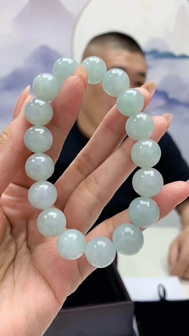 【闪购商品】定制翡翠未镶嵌4836MM-毛货手串68+盒子