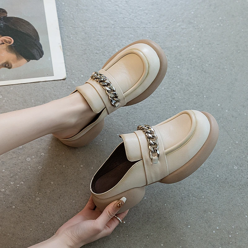 【棠棠潮鞋】牛皮拖鞋女夏外穿2024夏季新款厚底中跟凉拖女英伦风