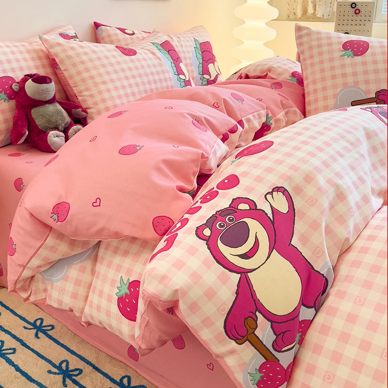 图美迪士尼草莓熊纯棉床上四件套全棉儿童学生宿舍床单三件套被套
