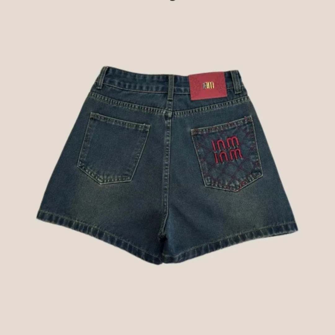 牛仔四分短裤女显瘦高腰时尚休闲百搭夏季阔腿水洗潮流水泥灰