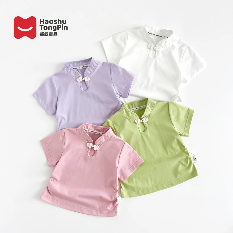 郝叔童品HZ4243女童国风短袖T恤2024新款小女孩新中式薄款T恤