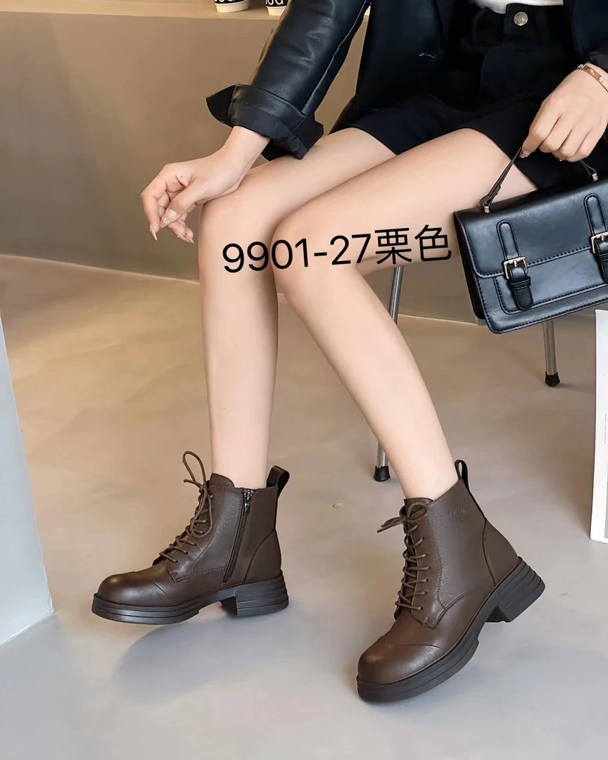 英伦风马丁靴女款复古厚底短靴时尚百搭休闲加绒工装靴ZJBL