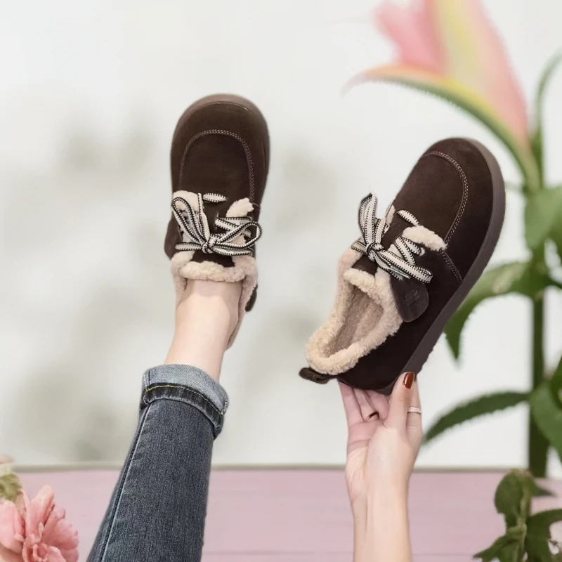秋冬加绒保暖豆豆鞋勃肯鞋真皮软底毛毛鞋平底小香风冬棉鞋女鞋