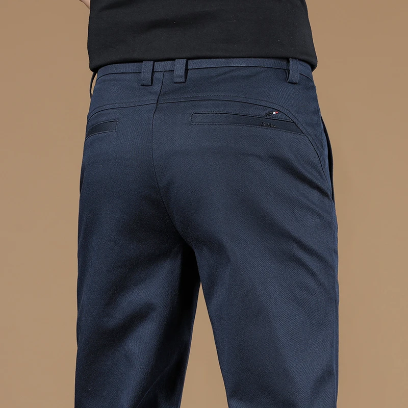 香港高档蓝色休闲裤男2025秋季新款直筒宽松中年商务男士百搭裤子