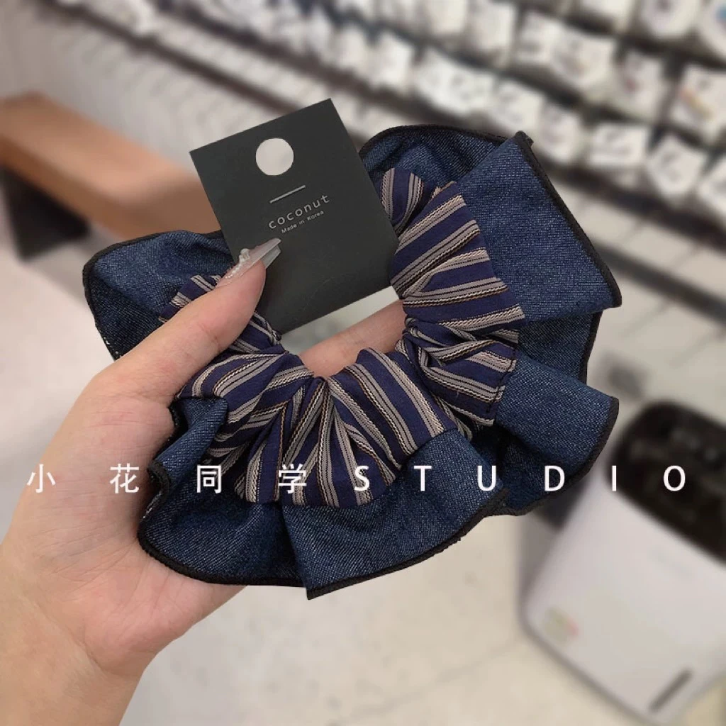 高级感精致小众设计日系韩系简约减龄牛仔可爱条纹发圈头饰大肠圈