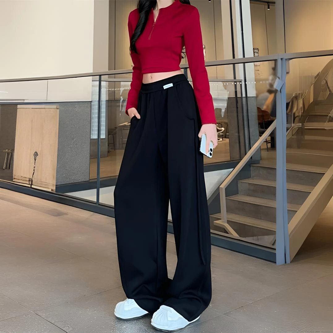 2024秋季新款设计感抽条香蕉裤高腰垂感显瘦休闲运动风跳舞阔腿裤