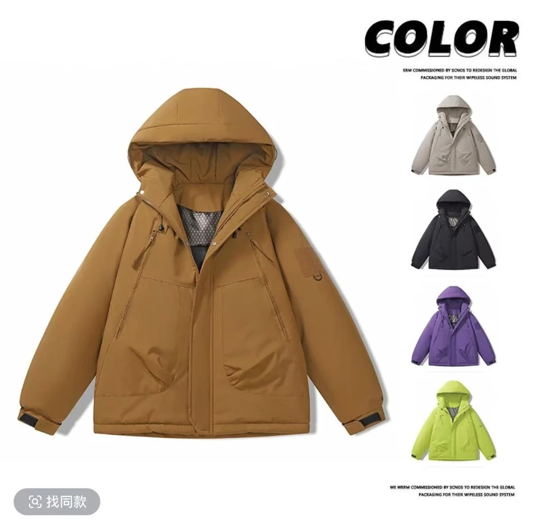 J90A冲锋棉服男士短款时尚户外休闲情侣连帽棉服加厚工装保暖冬季