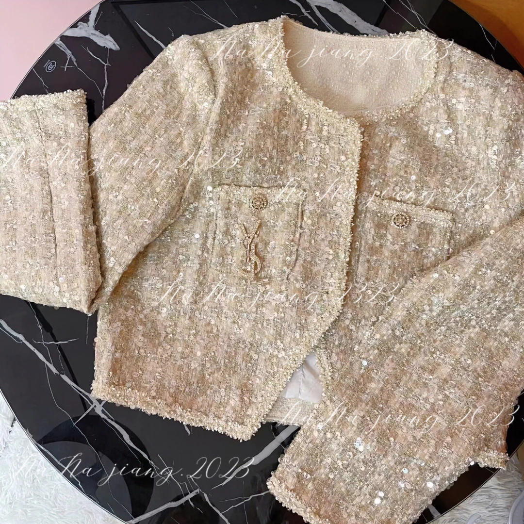 一只美娜【小香香短款外套2.0】气质超闪亮重工小香风短款外套网红