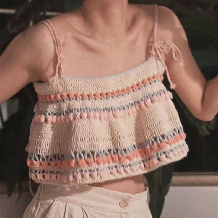 手工diy郁金香吊带材料包钩针毛线编织蝴蝶结背心送女友闺蜜礼物