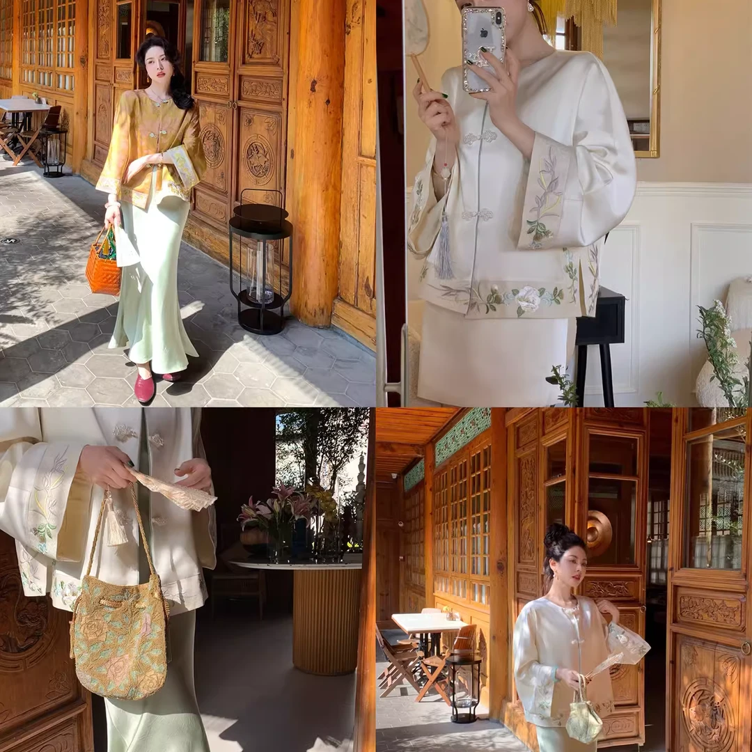 灵鹊语 重工织锦刺绣新中式气质国风套装