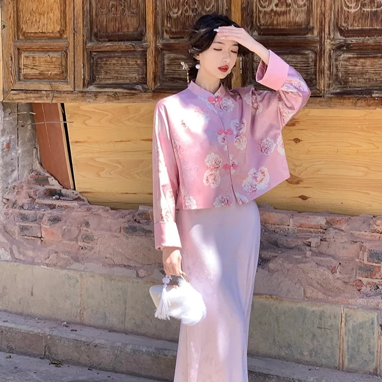 花蝶游园 彩纱提花新中式外套