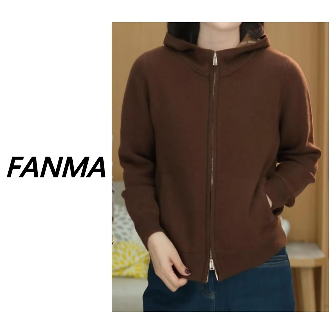 #纯羊毛# 730克厚款拉链连帽羊毛开衫 百搭女士针织衫 F200-BN969