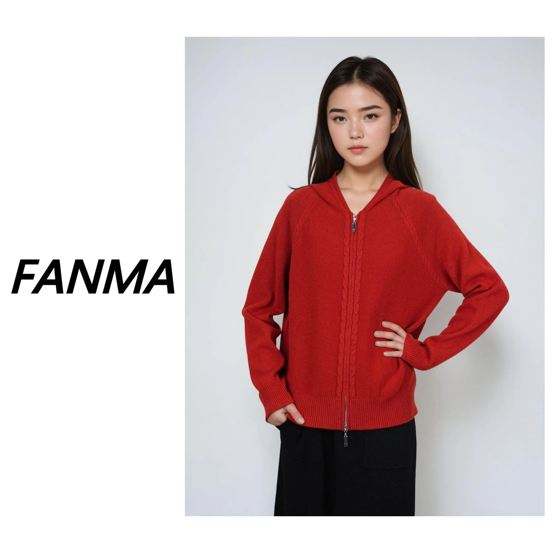 #天衣无缝# 女士连帽百搭羊毛开衫 纯羊毛麻花针织衫 F200-BN933