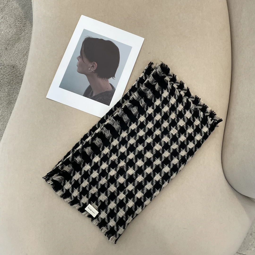 #千鸟格# 流苏设计纯羊毛围巾保暖披肩 XCGS-YH四边散须千鸟格