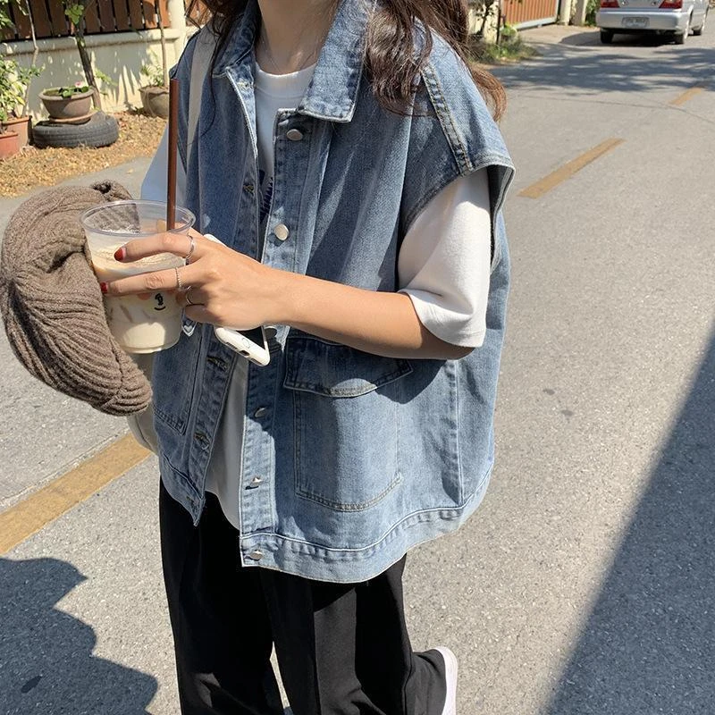 秋季新款百搭外穿牛仔坎肩马甲女宽松韩版无袖休闲上衣马夹潮流