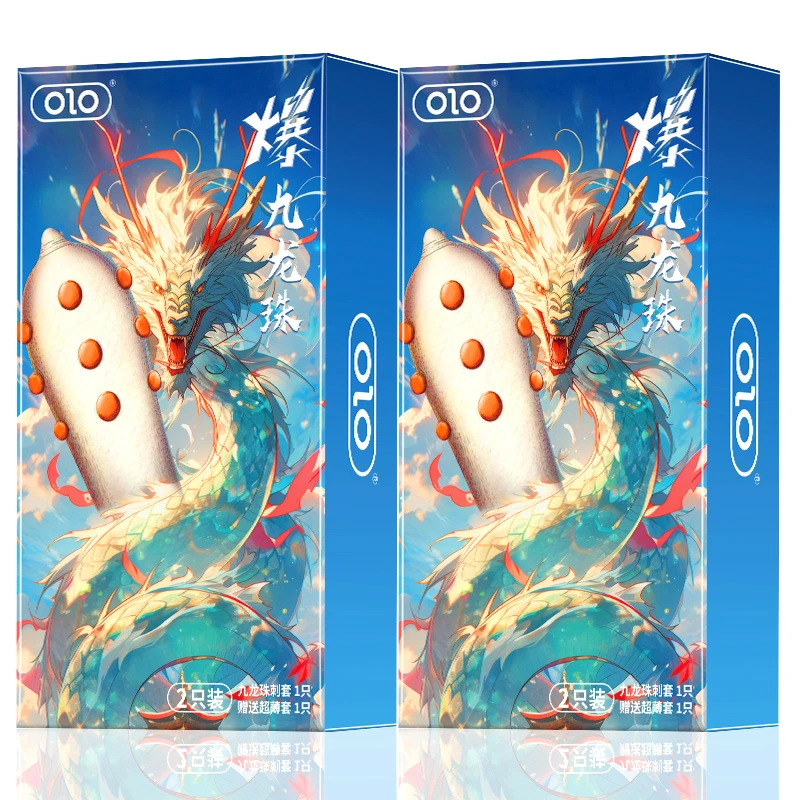 OLO爆九龙珠9D仿真异性狼牙颗粒上古神兽刺套螺纹超薄安全套001官方旗舰店正品计生夫妻情趣用品天然橡胶胶乳男用避孕套