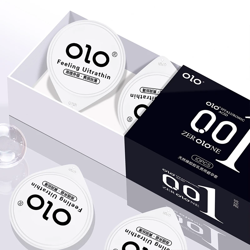 OLO玻尿酸001超薄零感润滑情趣0.01安全套计生夫妻用品官方旗舰店正品天然橡胶胶乳避孕套
