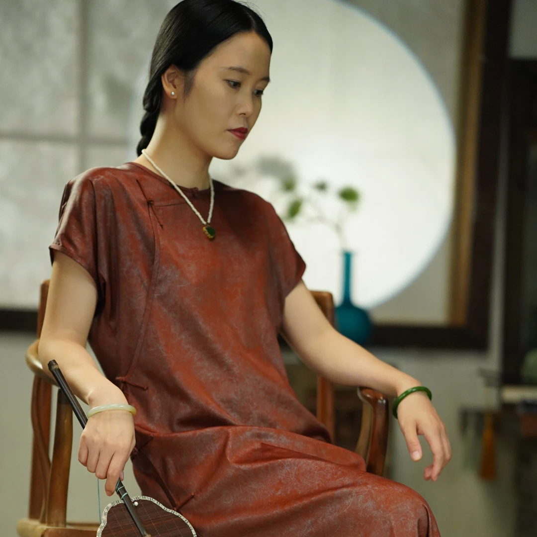 【石喃】原创设计新中式手针宽松圆领连肩袖旗袍【秋灯宿】