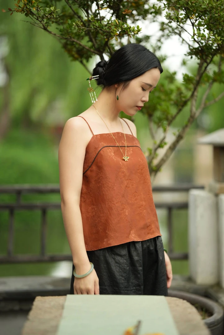 【石喃】原创设计夏季桑蚕丝短吊带新中式打底  【莺莺】