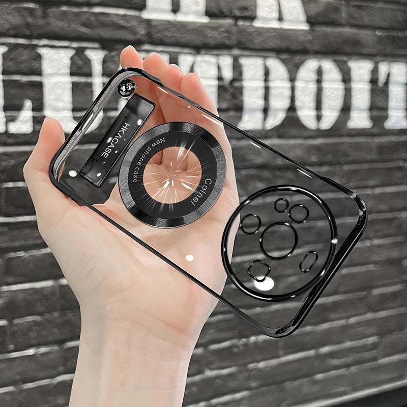 适用华为mate全系列高级感超薄电镀无边框磁吸贴电镀支架手机壳