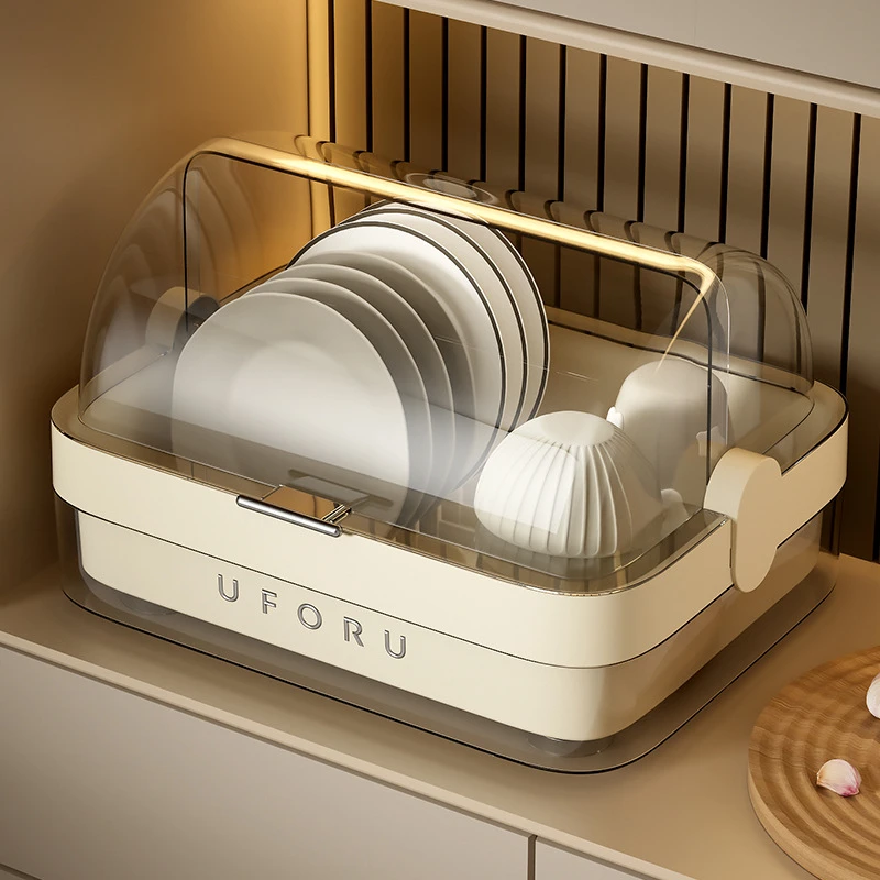 厨房碗碟收纳架带盖餐具沥水放碗盘筷子置物柜家用台面收纳盒简易