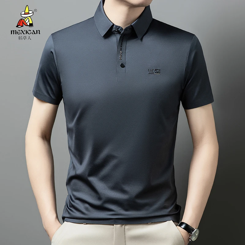 Mexican/稻草人桑蚕丝无痕POLO衫男士夏季新品商务休闲短袖T恤