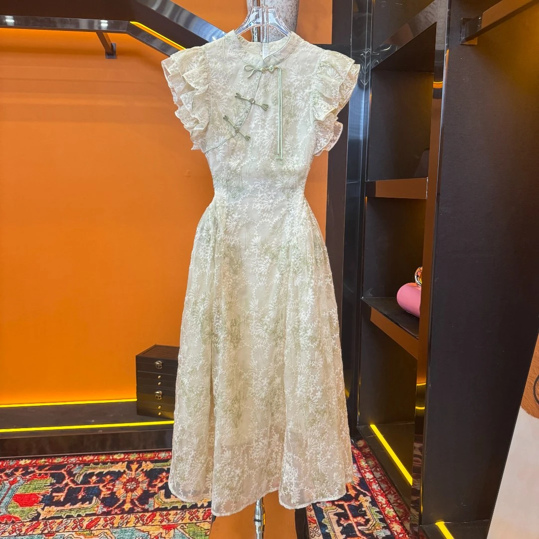 （绿野仙踪）蕾丝夏季时尚中国风设计师绣花连衣裙 西