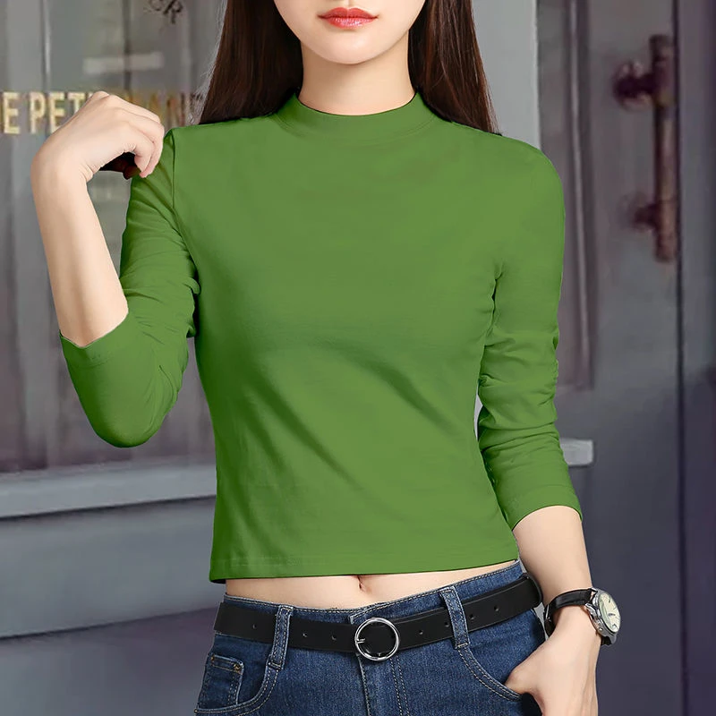 高腰修身显瘦短款紧身上衣白色内搭棉质打底衫洋气露脐长袖t恤女