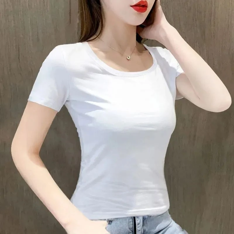 白色t恤女短袖修身打底衫2025新款夏季黑色半袖女士紧身上衣T