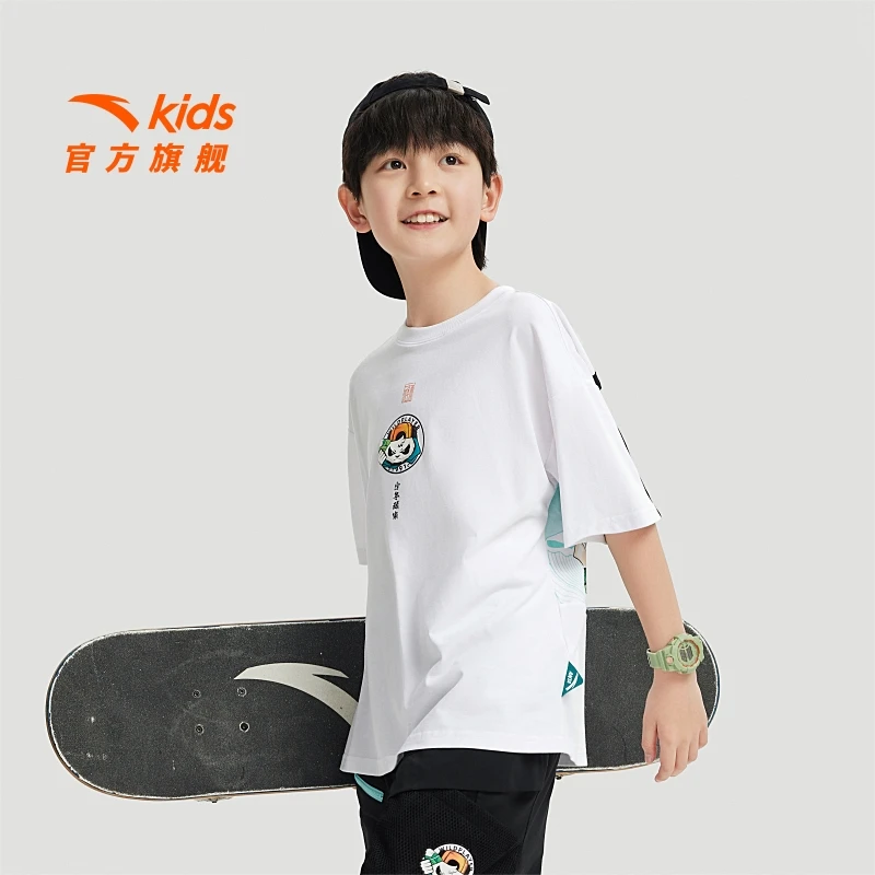 安踏儿童男大童针织短袖衫透气舒适亲肤运动休闲短袖352438102