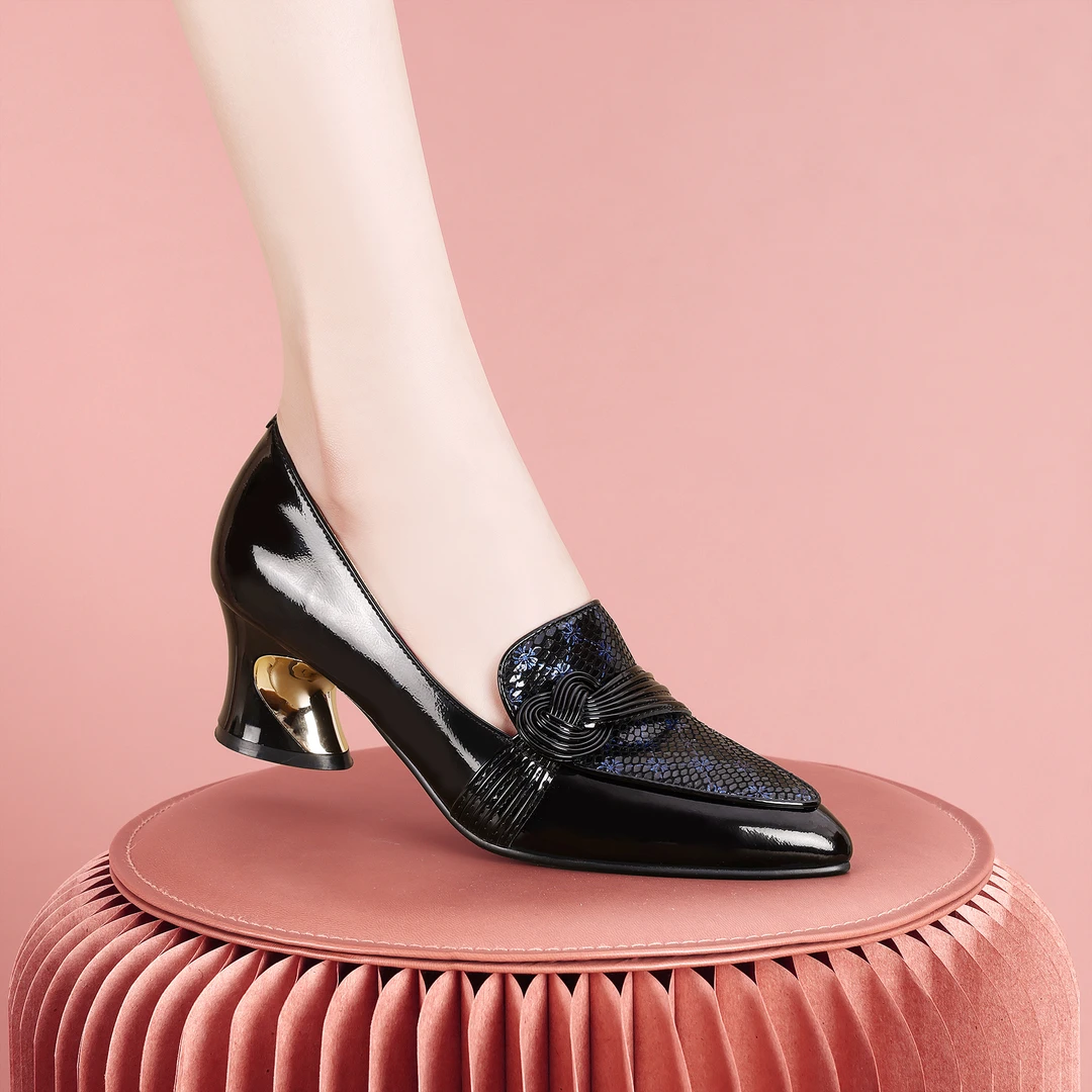 梵芮诗2024年新款尖头春夏季潮流洋气穿搭粗跟低跟女单鞋-H1026